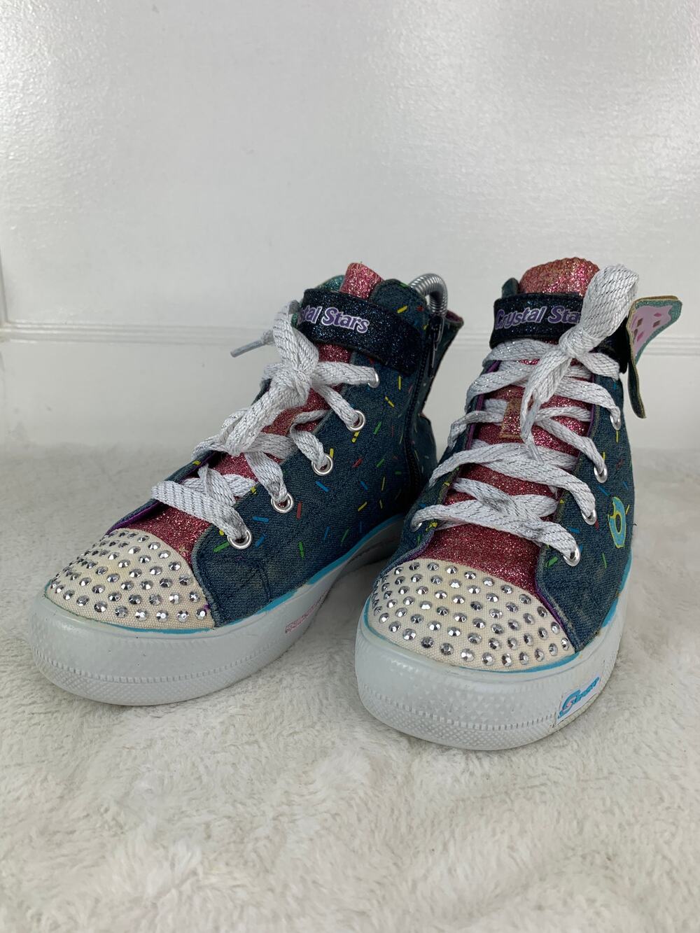 Skechers Girls Size 2 Donut Crystal Star High Tops Shoes Rhinestones